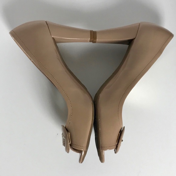 Etienne Aigner Buckle PeepToe Patent Leather Pumps - Picture 8 of 8